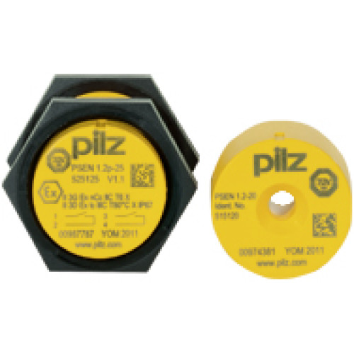 Magnetic safety switch PSENmag, with safety switch andround actuator, ATEX certificate, 4-pin M8 male connector,series connection, incl. 1&nbsp;pair CABLE/M8/CLIP to secure 1&nbsp;M8plug-in connector