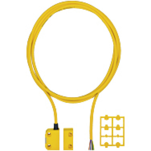Magnetic safety switch 2 n/o, 1 auxiliary contact n/o, squaredesign, LED, IP6K9K, operating distance 3 mm, 5 m cable, height design18 mm,PU = 1 sensor with actuator.