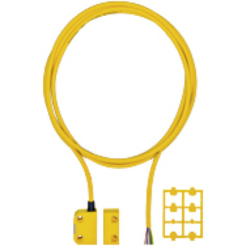 Magnetic safety switch 2 n/o, 1 auxiliary contact n/o, squaredesign, LED, for series connection with PSEN ix1, IP6K9K, switchingdistance 10mm, height design 18 mm, 5 m cable, PU = 1 sensor with actuat