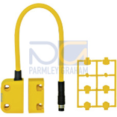Magnetic safety switch 2 n/o, 1 auxiliary contact n/o, 8-pin M8male connector, square design, LED, IP67, operating distance 3 mm,heightdesign 18 mm, PU = 1 sensor with actuator.