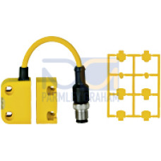 Magnetic safety switch 2 n/o, 5-pin. M12 male connector,square design, IP67, switching distance 10 mm, height design 18 mm, PU =1 sensor with actuator.