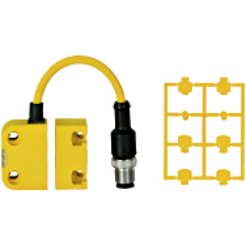 Magnetic safety switch 2 n/o, 5-pin. M12 male connector,square design, IP67, switching distance 10 mm, height design 18 mm, PU =1 sensor with actuator.
