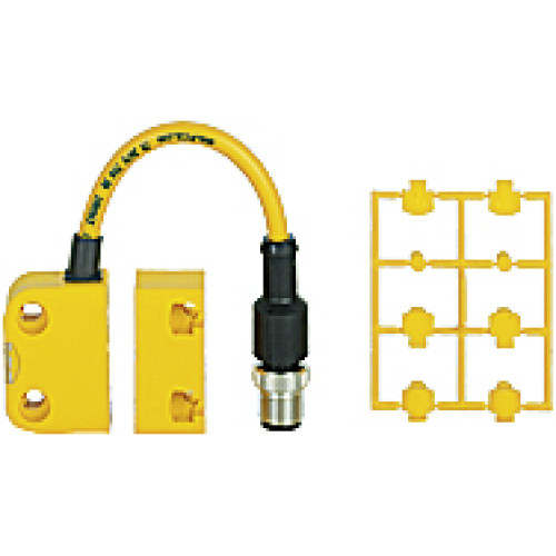 Magnetic safety switch 2 n/o, 1 auxiliary contact n/o, 8-pin M12male connector, with 0.15 m cable, square design, LED, IP67,operating distance 3 mm, height design 18 mm, PU = 1 sensor withactuator.