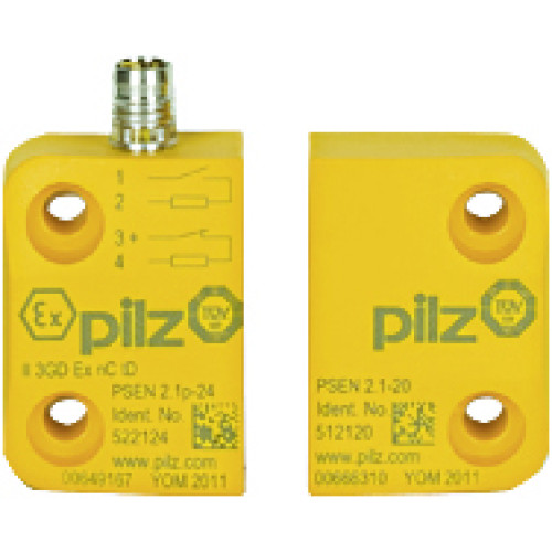 Magnetic safety switch PSENmag, with safety switch andsquare actuator, ATEX certificate, 4-pin M8 male connector,series connection, incl. 1&nbsp;pair CABLE/M8/CLIP to secure 1&nbsp;M8plug-in connector