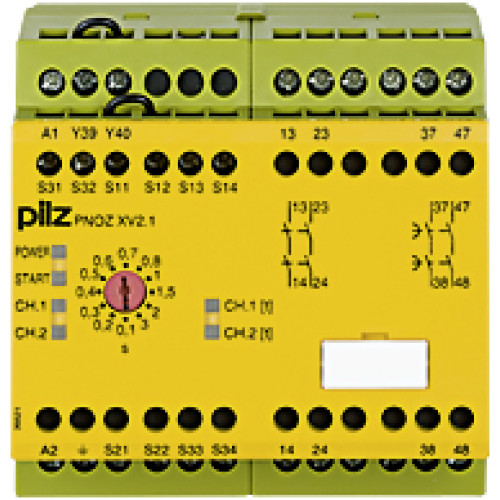 Safety relay (standalone) inputs: 1/2-channel wiring with/without detection of shorts across contacts