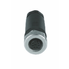 Plug-in connector, 8-pin, socket straight M12, A-coded, screwconnection, material threaded ring: Zinc die casting nickel-plated, outer cablediame ter 6- 8mm