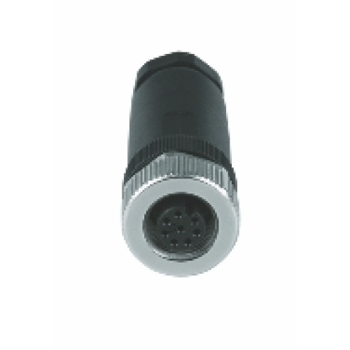 Plug-in connector, 8-pin, socket straight M12, A-coded, screwconnection, material threaded ring: Zinc die casting nickel-plated, outer cablediame ter 6- 8mm