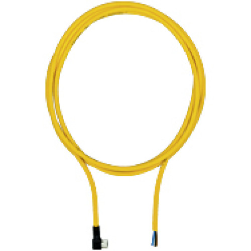 Connection cable, PUR, yellow RAL1003, suitable for drag chains, 4-pin,socketangled M8, on open line end, A-coded, cable length: 5m