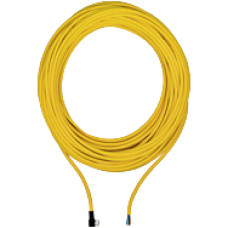 Connection cable, PUR, yellow RAL1003, suitable for drag chains, 4-pin,socketangled M8, on open line end, A-coded, cable length: 30m