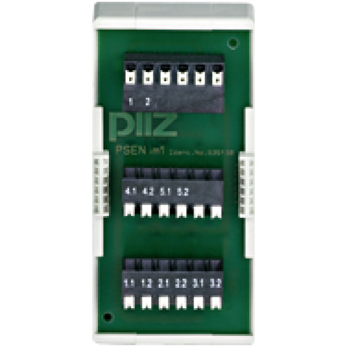 Interfaces PSEN im1 for connecting and evaluating severalpressure-sensitive safety mats to the PNOZmulti system, 96 x 48 x 43.5mm (H xW x D), connection type spring-loaded terminals.