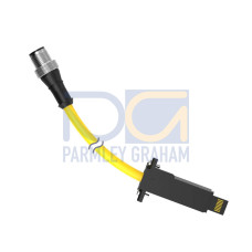 Cordset: Double Ended M12 to LP-Custom, 8-pin Straight Male, 11-pin Straight Male, 0.3 m 8x22 Yellow PVC Jacket, Nickel-Plated Brass Coupling Nuts