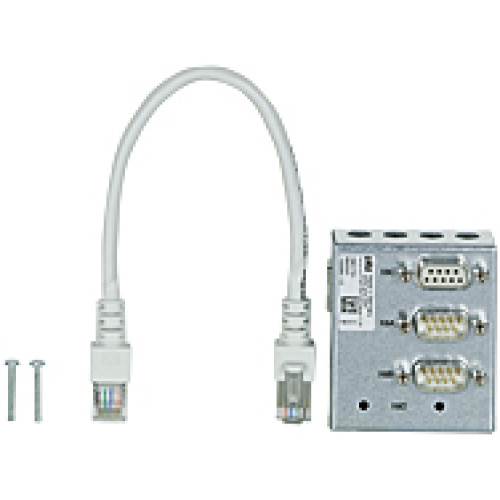 Fieldbus junction box for PMCprimo DriveP (size 1.5 A to 24 A) Interfaces: CAN1, RS232 and CAN2 with termination switch and RJ45 cable to connect the fieldbus junction box to the PMCprimo&nbsp;C.