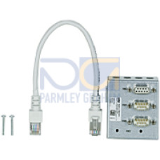 Fieldbus junction box for PMCprimo DriveP (size 1.5 A to 24 A) Interfaces: CANbus, RS 232 and PROFIBUS with termination switch and RJ45 cable to connect the fieldbus junction box to the PMCprimo&nbsp;