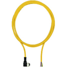 Connection cable, PUR, yellow RAL1003, suitable for drag chains, 8-pin,socketangled M12, on open line end, A-coded, cable length: 5m