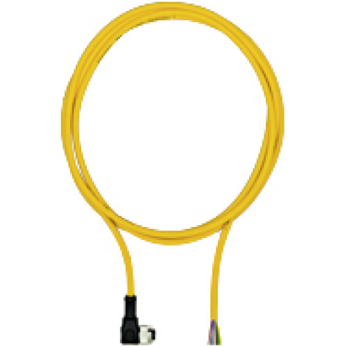 Connection cable, PUR, yellow RAL1003, suitable for drag chains, 8-pin,socketangled M12, on open line end, A-coded, cable length: 5m