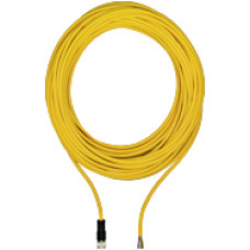 Connection cable, PUR, yellow RAL1003, suitable for drag chains, 8-pin,socketstraight M12, on open line end, A-coded, cable length: 30m