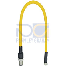 Cable, adapter, IP67, M12 male connector, black, straight, 8-pin, A-coded on M8 female connector, black, straight, 8-pin, A-coded, PUR,0.25 m, 8&times; 0.14 mm&sup2;, yellow, internal wiring 1:1 for all 8 sign