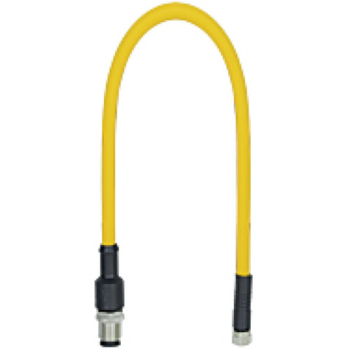 Cable, adapter, IP67, M12 male connector, black, straight, 8-pin, A-coded on M8 female connector, black, straight, 8-pin, A-coded, PUR,0.25 m, 8&times; 0.14 mm&sup2;, yellow, internal wiring 1:1 for all 8 sign