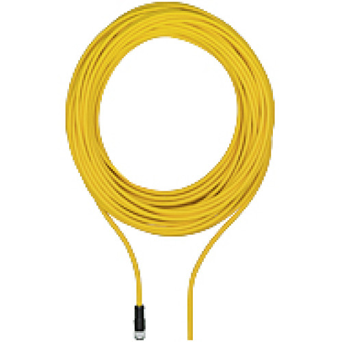 Connection cable, PUR, yellow RAL1003, suitable for drag chains, 8-pin,socketstraight M12, on open line end, A-coded, cable length: 20m