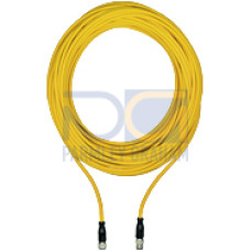 Connection cable, PUR, yellow RAL1003, suitable for drag chains, 8-pin,socketstraight M12, on connector straight M12, A-coded, cable length: 20m