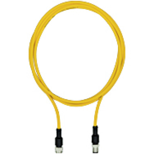 Connection cable, PUR, yellow RAL1003, suitable for drag chains, 8-pin,socketstraight M12, on connector straight M12, A-coded, cable length: 1.5m