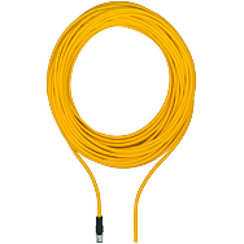 Connection cable, PUR, yellow RAL1003, suitable for drag chains, 8-pin,c onnector straight M12, on open line end, A-coded, cable length: 10m
