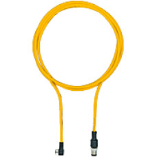 Connection cable, PUR, yellow RAL1003, suitable for drag chains, 4-pin,s ocket angled M8, on connector straight M12, A-coded, cable length: 3m