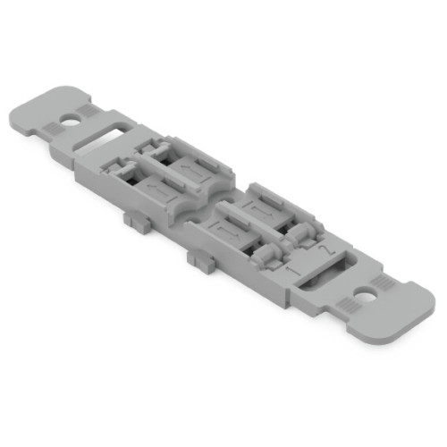 Mounting carrier with strain relief, 2-way, for inline splicing connector with lever, gray