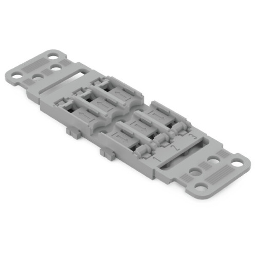 Mounting carrier with strain relief, 3-way, for inline splicing connector with lever, gray