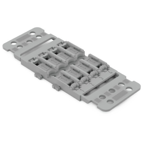 Mounting carrier with strain relief, 4-way, for inline splicing connector with lever, gray