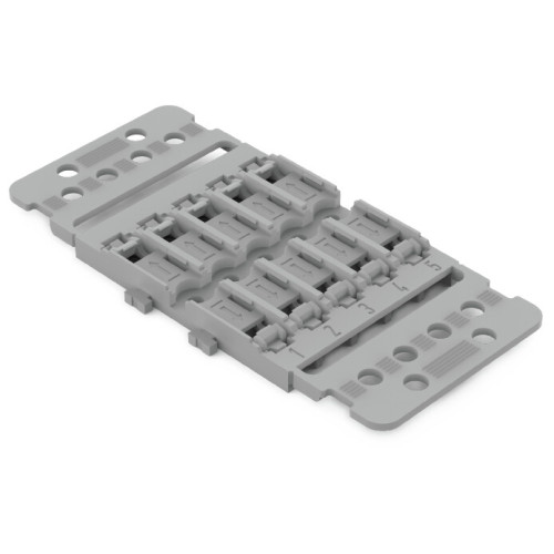 Mounting carrier with strain relief, 5-way, for inline splicing connector with lever, gray