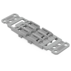 Mounting carrier with strain relief, 3-way, for inline splicing connector with lever, gray