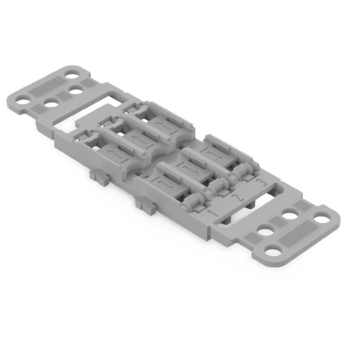 Mounting carrier with strain relief, 3-way, for inline splicing connector with lever, gray