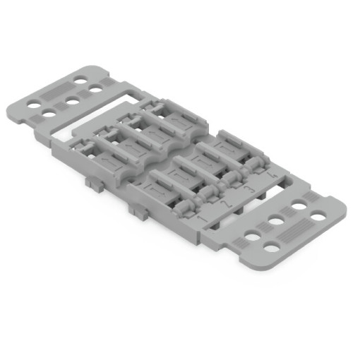 Mounting carrier with strain relief, 4-way, for inline splicing connector with lever, gray