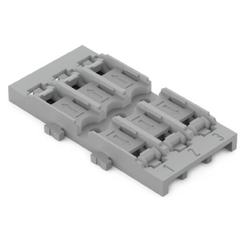Mounting carrier, 3-way, for inline splicing connector with lever, gray