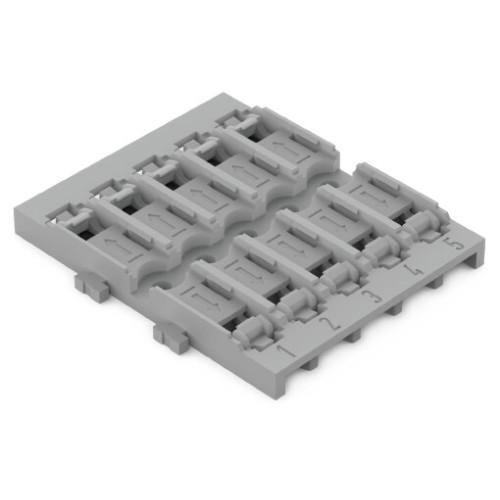 Mounting carrier, 5-way, for inline splicing connector with lever, gray