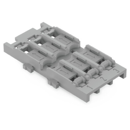 Mounting carrier, 3-way, for inline splicing connector with lever, gray