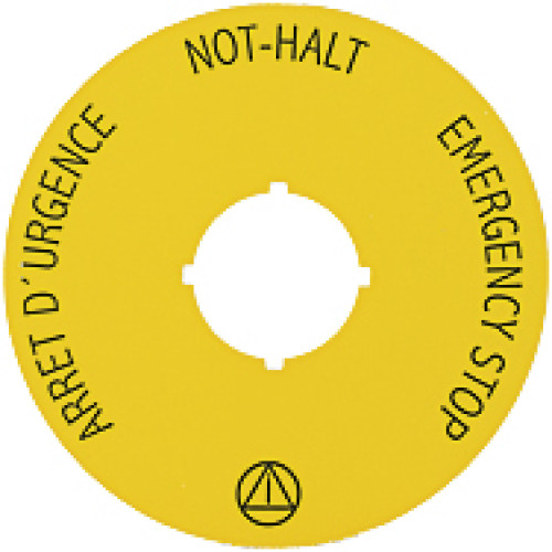 PITestop backplate with E-STOP icon in English, French and German matching all pushbuttons except PIT es2/PIT es5 - not suitable for PITes box and the slimline surface mount box.