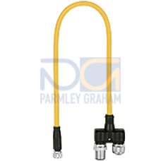 Y junction with pigtail for PSENcode, PSENslock. Input socket 1x M8/8pin, output plug 2x M12/8pin. Permutation of connector electrical excludable.