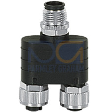 Y-junction for PSENcode, PSENslock for connection in the cable conduit. Inputplug and output sockets in M12/8pin. Permutation of connector electrical excludabel.