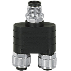 Y-junction for PSENcode, PSENslock for connection in the cable conduit. Inputplug and output sockets in M12/8pin. Permutation of connector electrical excludabel.