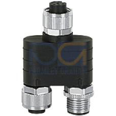 Y-junction for PSENcode, PSENslock for direct plugging on the sensor. Input socket, output socket and outputplug in M12/8pin. Permutation of connector electrical excludabel.