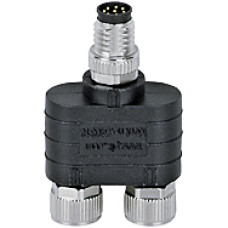 Y-junction for PSENcode, PSENslock for connection in the cable conduit. Inputplug and output sockets in M12/8pin. Permutation of connector electrical excludabel.