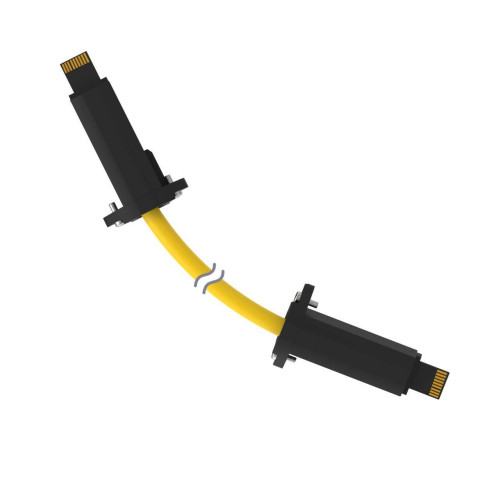 Cordset: Double Ended LP-Custom, 11-pin Straight Male, 11-pin Straight Male, 0.05 m 11x24 Yellow PVC Jacket, Nylon Black Coupling Nuts