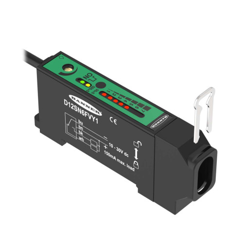 D12 Series: High Speed Glass Fiber Optic, Range: Depends on Fiber, Input: 10-30 V dc, Output: Complementary NPN 20 ms Pulse Stretch, 2 m (6.5 ft) Cable