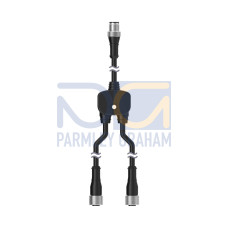 Splitter Cable, 4-pin M12 Male Trunk 4.6 m (15 ft), Two 4-pin M12 0.3 m (1 ft) Female Branches, Black
