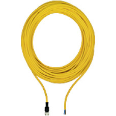 Connection cable, PUR, yellow RAL1003, 4-pin, socket straight M12, onopen line end, A-coded, cable length: 10m
