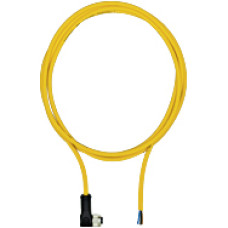 Connection cable, PUR, yellow RAL1003, shielded, 4-pin, socket angledM12, on open line end, A-coded, cable length: 5m