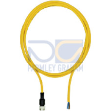 Connection cable, PUR, yellow RAL1003, 5-pin, socket straight M12, onopen line end, A-coded, cable length: 3m