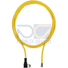 Connection cable, PUR, yellow RAL1003, 5-pin, socket angled M12, onopen line end, A-coded, cable length: 5m